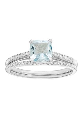 Belk & Co 3/4 Ct. T.w. Aquamarine And 1/7 Ct. T.w. Diamond Bridal Set Ring In 10K White Gold