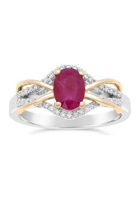 Belk & Co 3/4 Ct. T.w. Ruby And 1/6 Ct. T.w. Diamond Ring In 10K Two-Tone Gold, Red, 5 -  0736966800759