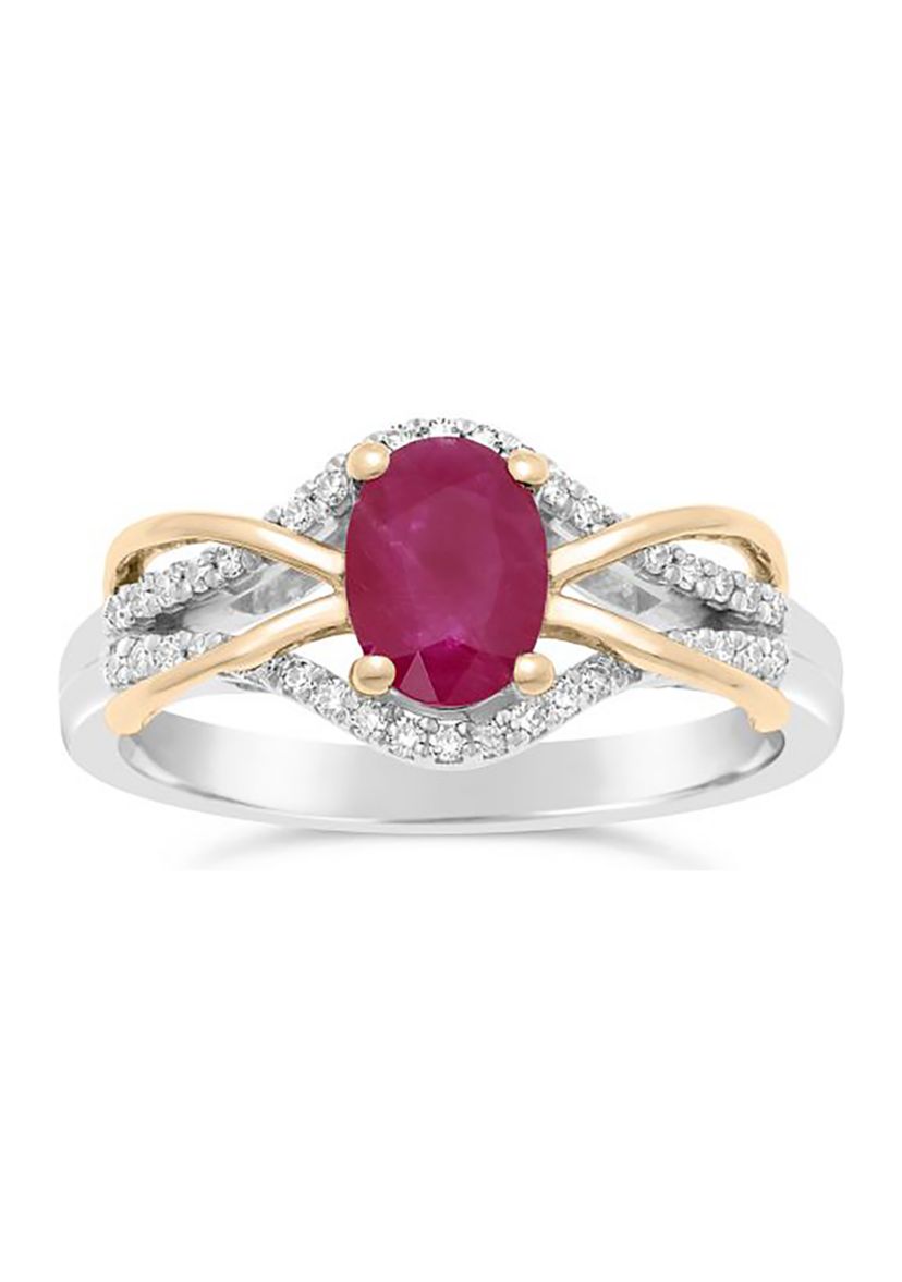 3/4 ct. t.w. Ruby and 1/6 ct. t.w. Diamond Ring in 10K Two-tone Gold
