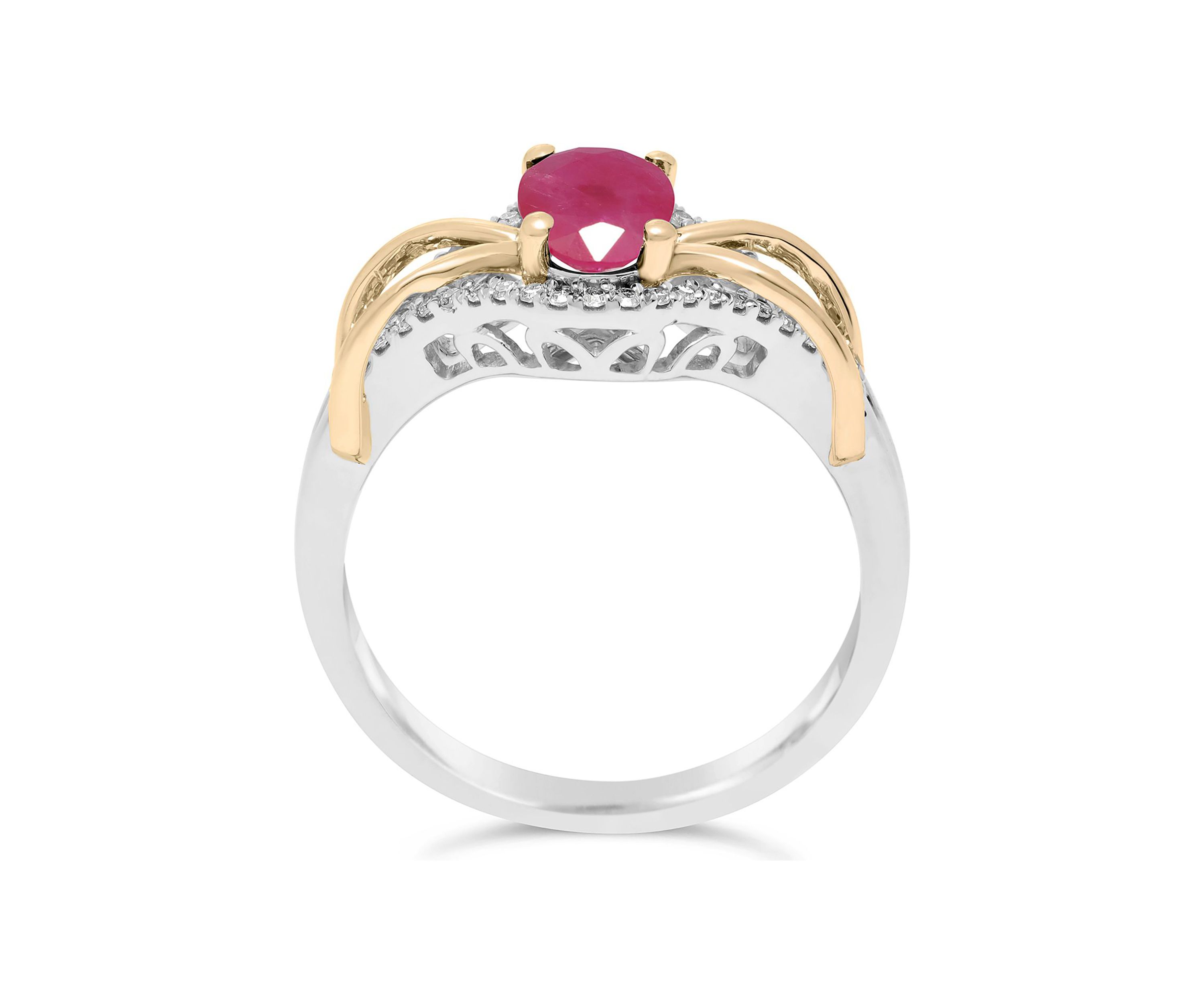 3/4 ct. t.w. Ruby and 1/6 ct. t.w. Diamond Ring in 10K Two-tone Gold