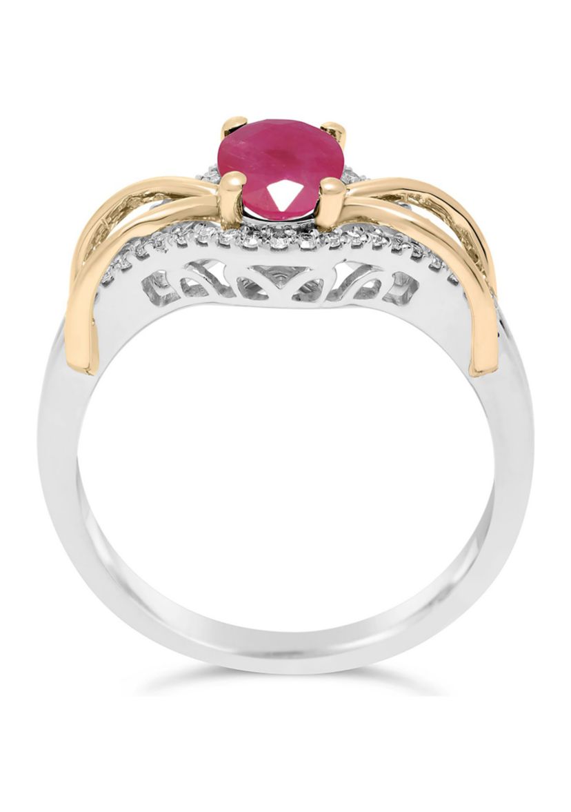3/4 ct. t.w. Ruby and 1/6 ct. t.w. Diamond Ring in 10K Two-tone Gold