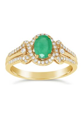 Gemminded 3/4 ct. t.w. Emerald and 1/4 ct. t.w. Diamond Ring in 10K Yellow Gold, Green, 5