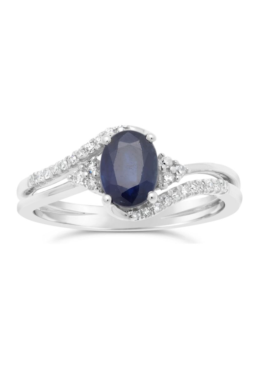 1 ct. t.w. Sapphire and 1/8 ct. t.w. Diamond Ring in 10K White Gold