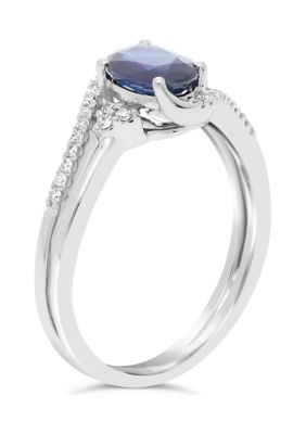 1 ct. t.w. Sapphire and 1/8 Diamond Ring 10K White Gold