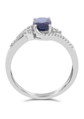 1 ct. t.w. Sapphire and 1/8 Diamond Ring 10K White Gold