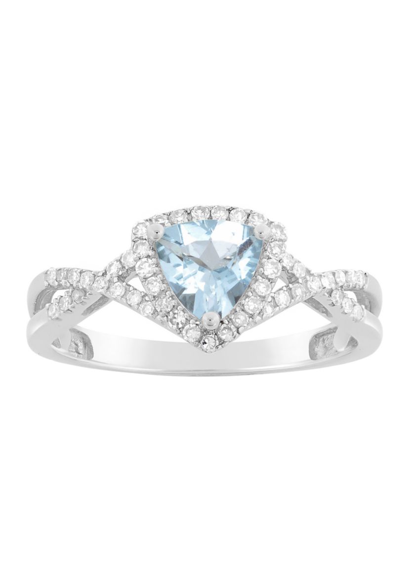 3/4 ct. t.w. Aquamarine and 1/5 ct. t.w. Diamond Ring in 10K White Gold