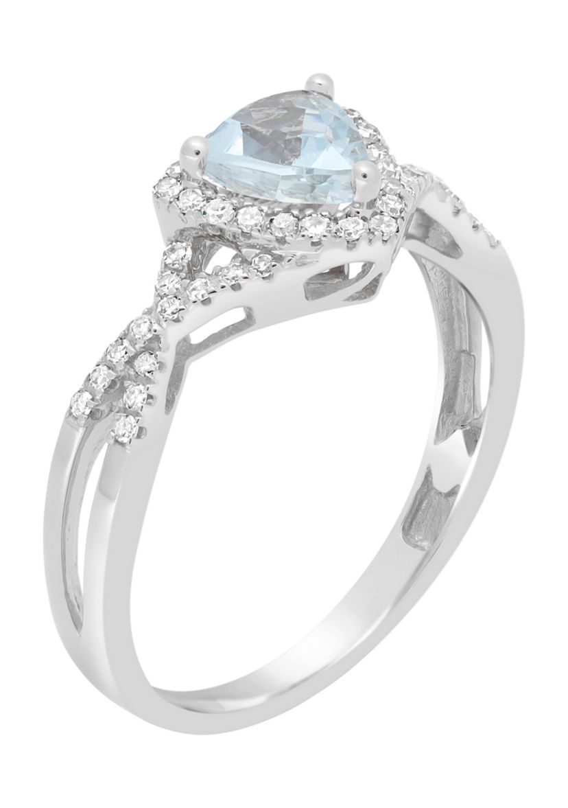 3/4 ct. t.w. Aquamarine and 1/5 ct. t.w. Diamond Ring in 10K White Gold