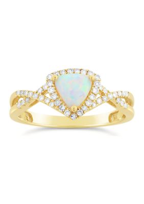 Belk & Co 3/8 Ct. T.w. Opal And 1/5 Ct. T.w. Diamond Ring In 10K Yellow Gold