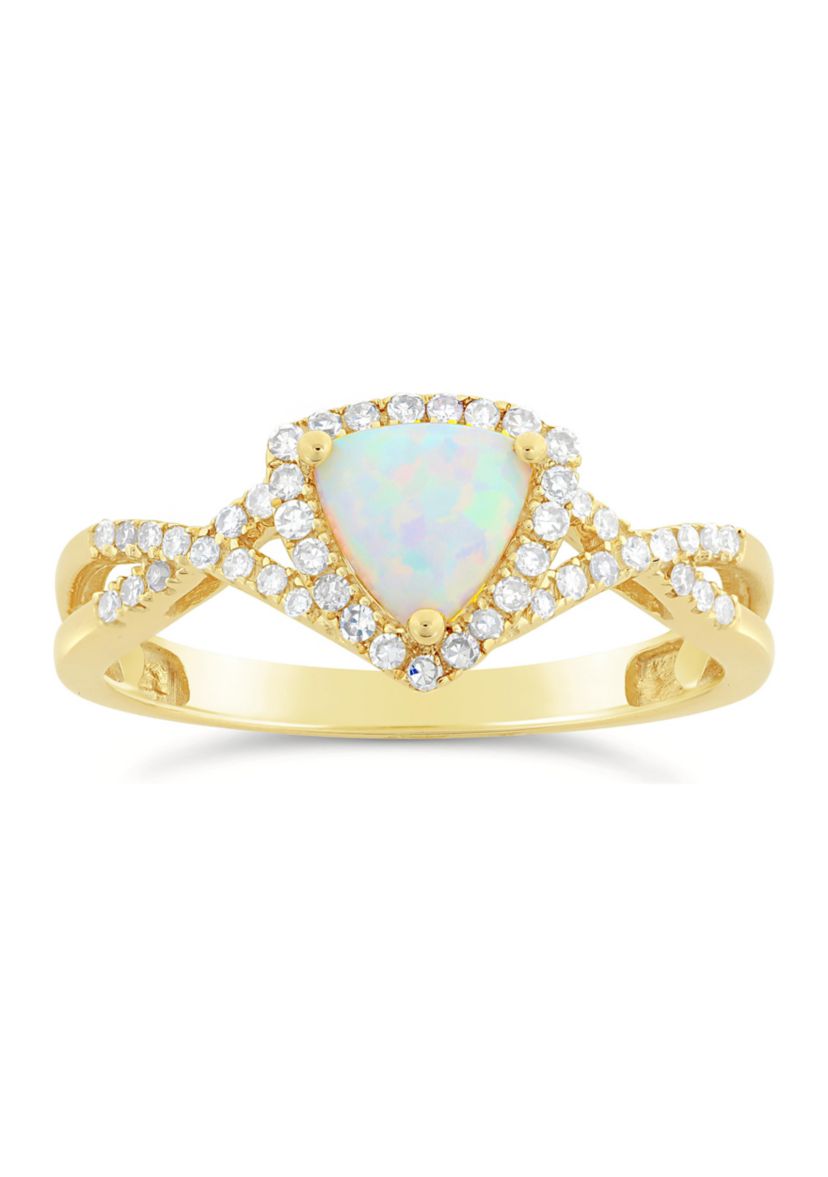 3/8 ct. t.w. Opal and 1/5 ct. t.w. Diamond Ring in 10K Yellow Gold