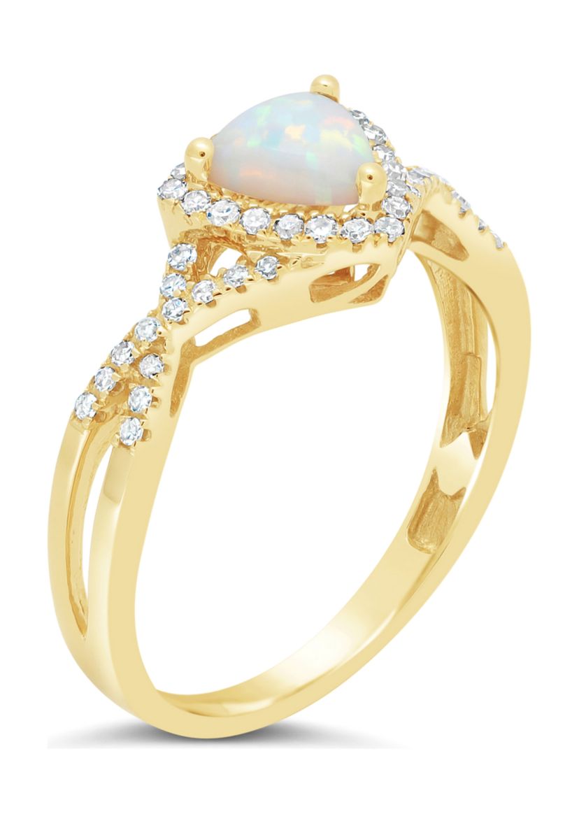 3/8 ct. t.w. Opal and 1/5 ct. t.w. Diamond Ring in 10K Yellow Gold