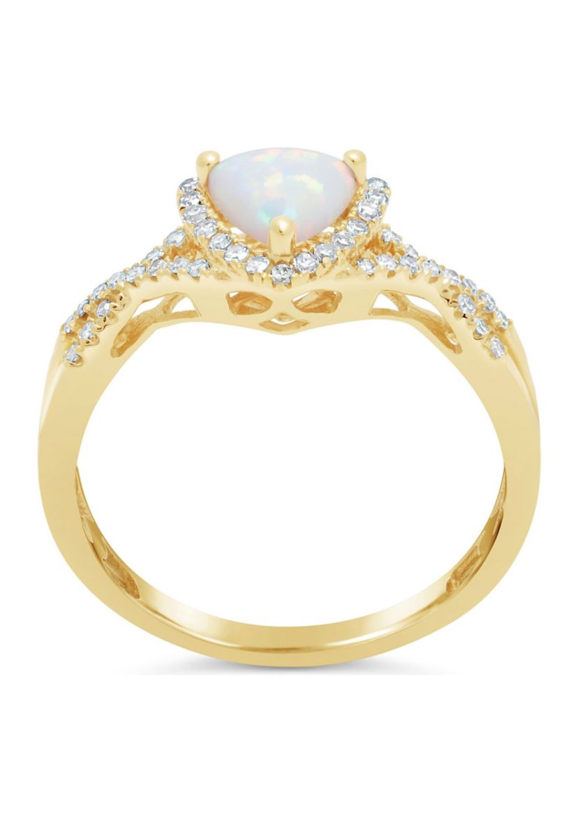 3/8 ct. t.w. Opal and 1/5 ct. t.w. Diamond Ring in 10K Yellow Gold