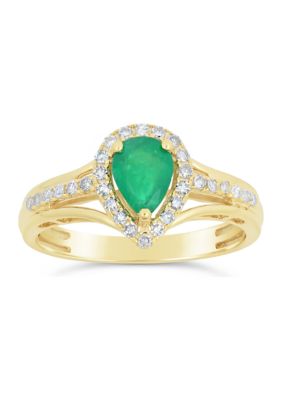 Gemminded 3/4 ct. t.w. Emerald and 1/5 ct. t.w. Diamond Ring in 10K Yellow Gold, Green