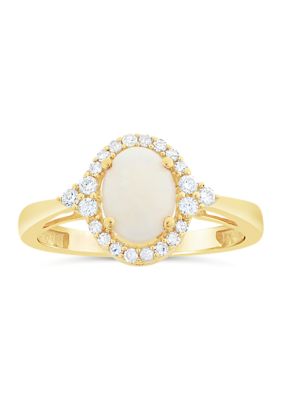 Gemminded 3/4 ct. t.w. Opal and 1/5 ct. t.w. Diamond Ring in 10K Yellow Gold