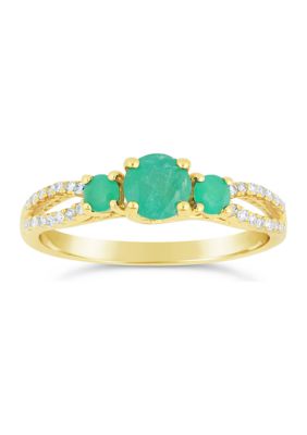 Gemminded 3/4 ct. t.w. Emerald and 1/8 ct. t.w. Diamond Ring in 10K Yellow Gold, Green