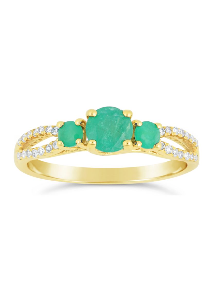 3/4 ct. t.w. Emerald and 1/8 ct. t.w. Diamond Ring in 10K Yellow Gold