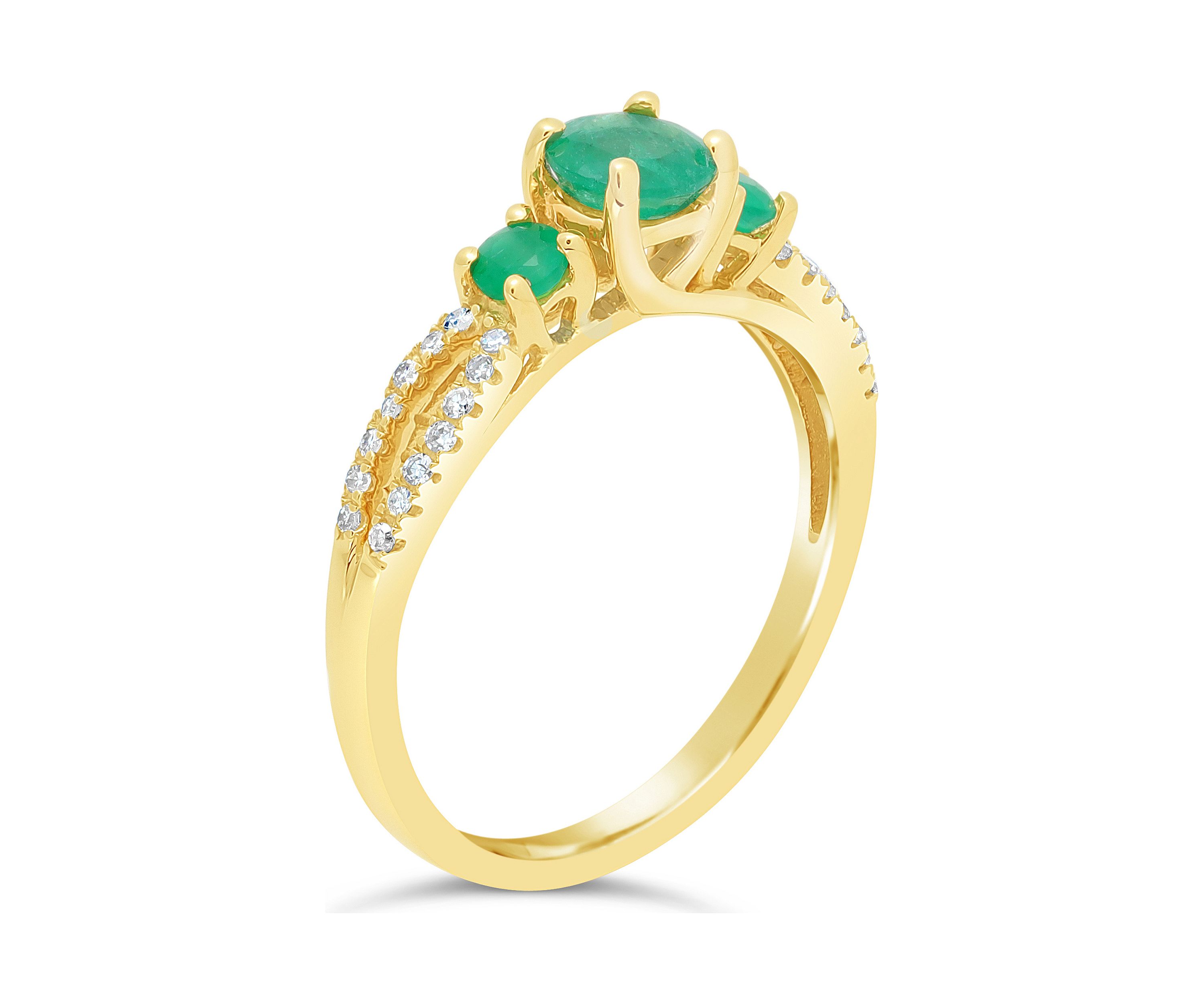 3/4 ct. t.w. Emerald and 1/8 ct. t.w. Diamond Ring in 10K Yellow Gold