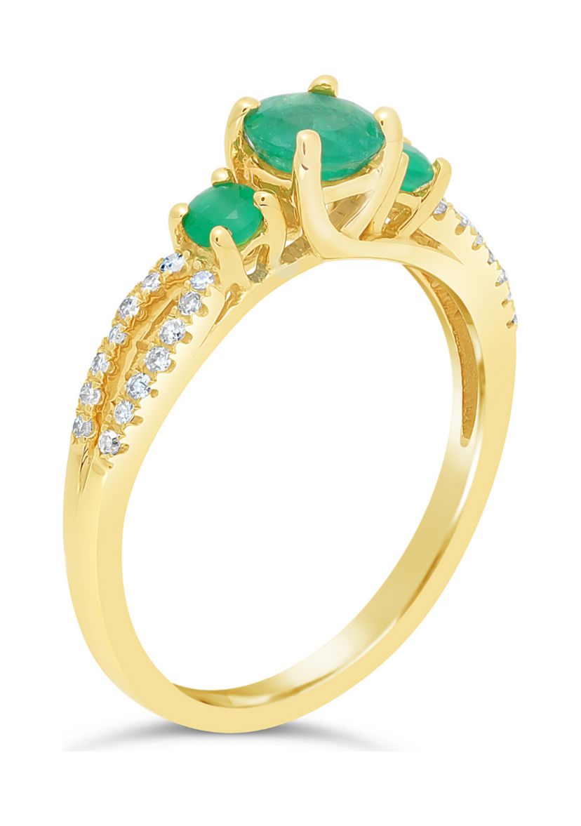 3/4 ct. t.w. Emerald and 1/8 ct. t.w. Diamond Ring in 10K Yellow Gold