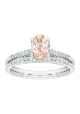 Belk & Co 3/4 Ct. T.w. Morganite And 1/8 Ct. T.w. Diamond Bridal Set Ring In 10K White Gold
