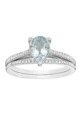 Belk & Co 3/4 Ct. T.w. Aquamarine And 1/8 Ct. T.w. Diamond Bridal Set Ring In 10K White Gold