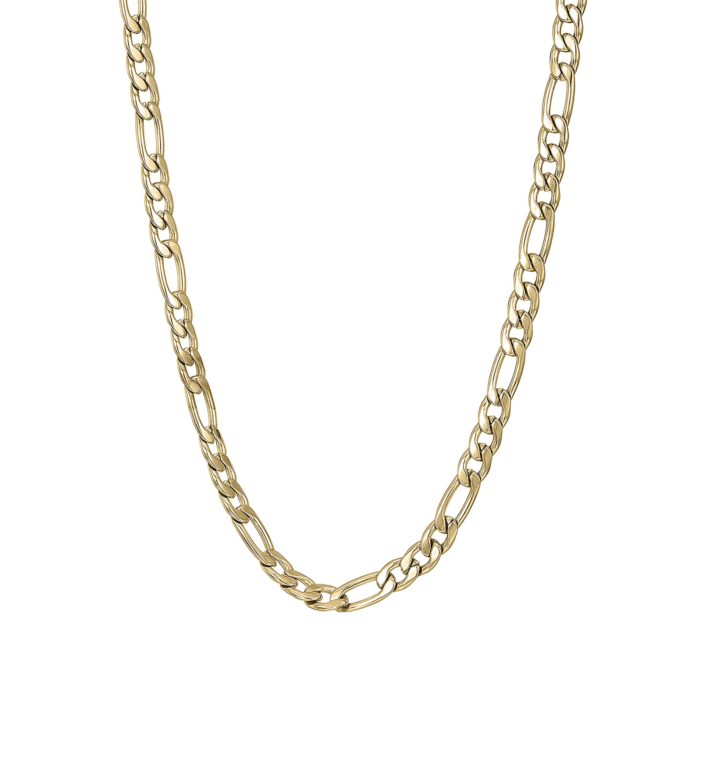 Stainless Steel 4 Millimeter Figaro Chain Necklace with Gold Tone Ion Plating, 24 Inch