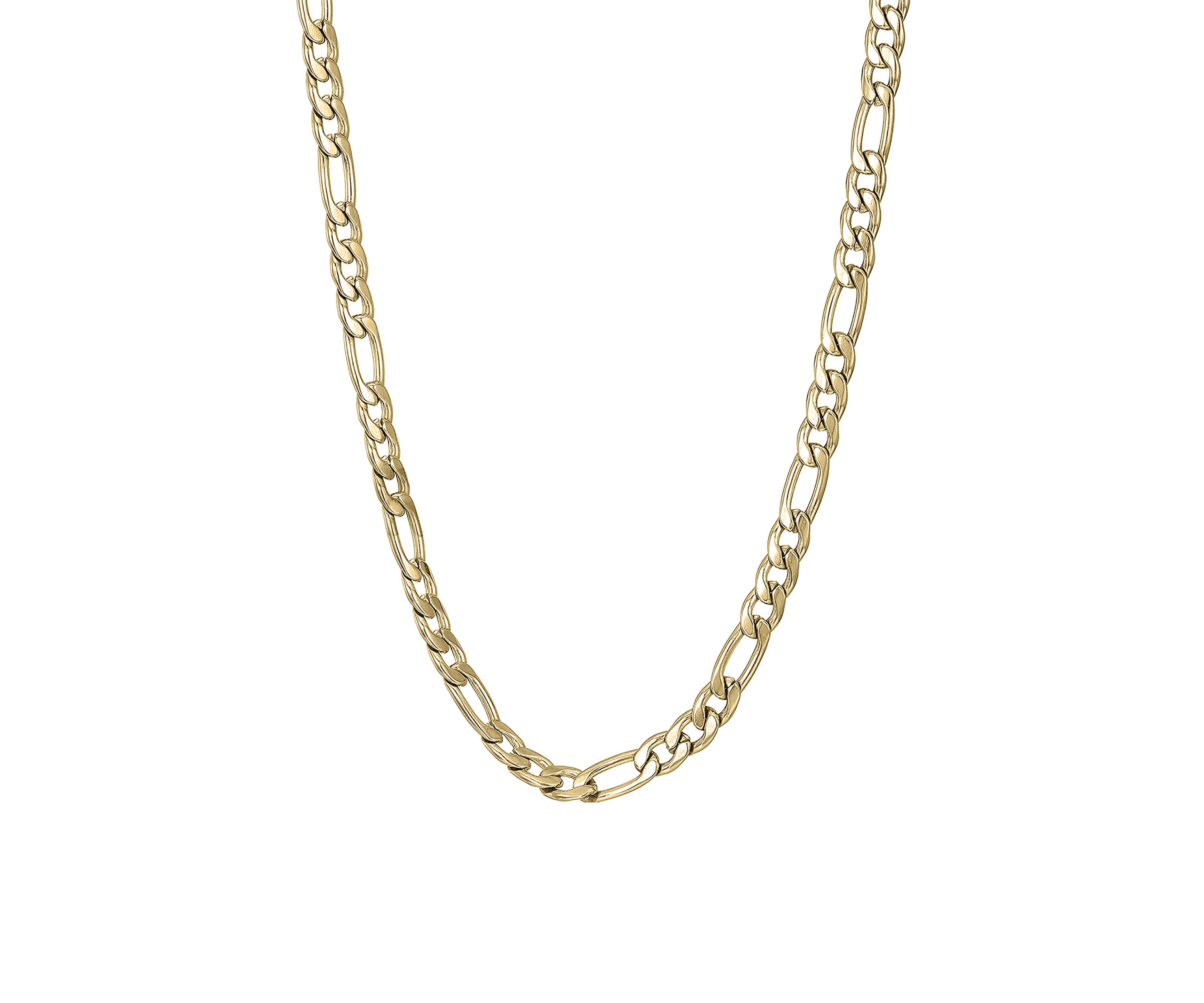 Stainless Steel 4 Millimeter Figaro Chain Necklace with Gold Tone Ion Plating, 24 Inch