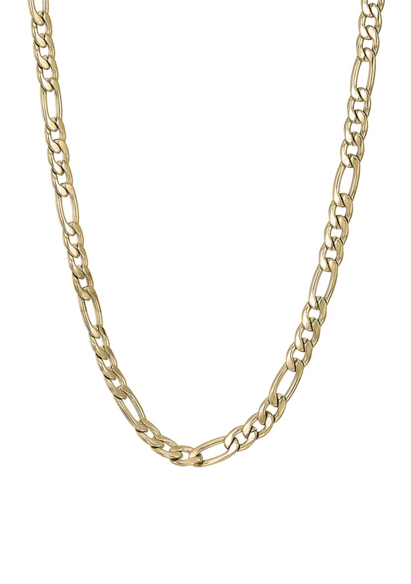 Stainless Steel 4 Millimeter Figaro Chain Necklace with Gold Tone Ion Plating, 24 Inch