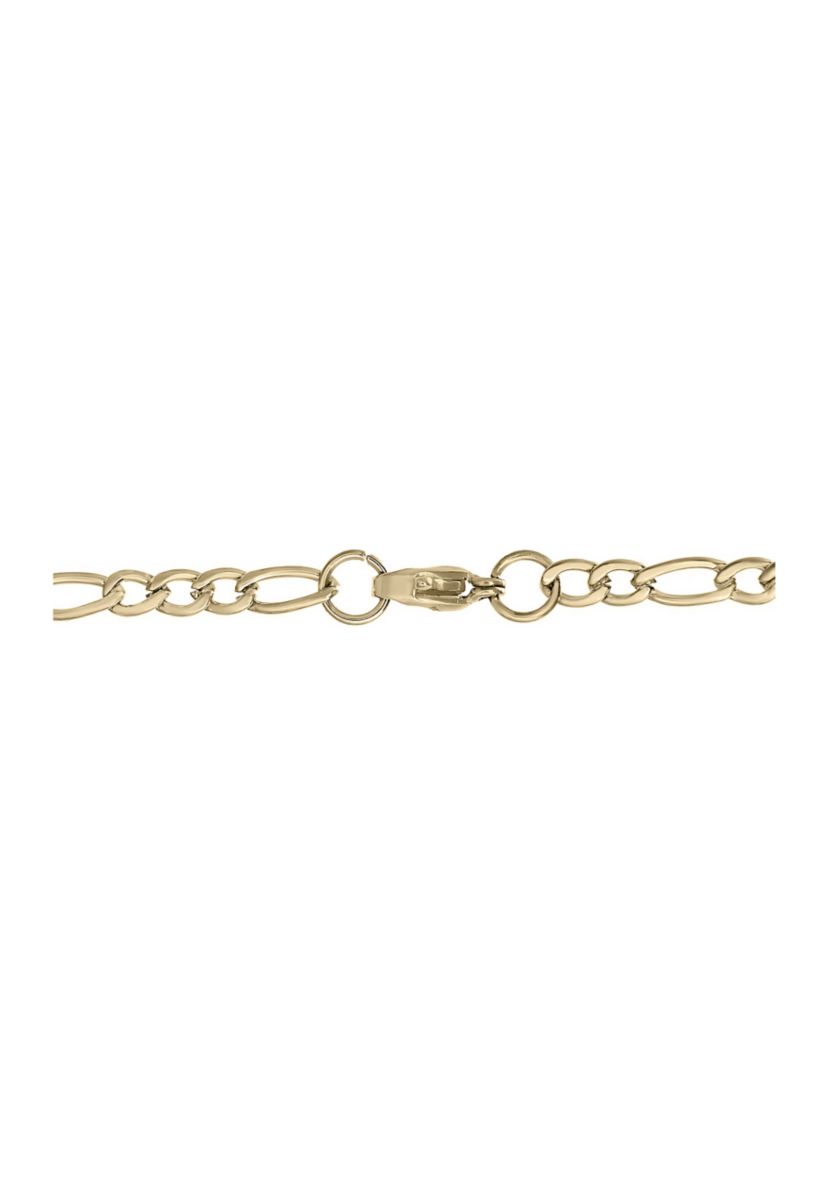 Stainless Steel 4 Millimeter Figaro Chain Necklace with Gold Tone Ion Plating, 24 Inch