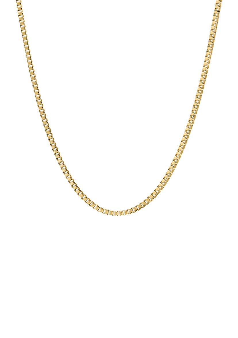 Stainless Steel 2 Millimeter Box Chain Necklace with Gold Tone Ion Plating, 24 Inch