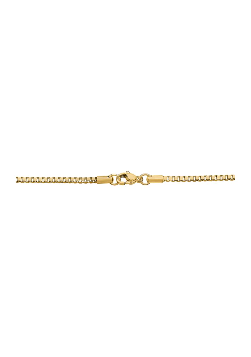Stainless Steel 2 Millimeter Box Chain Necklace with Gold Tone Ion Plating, 24 Inch