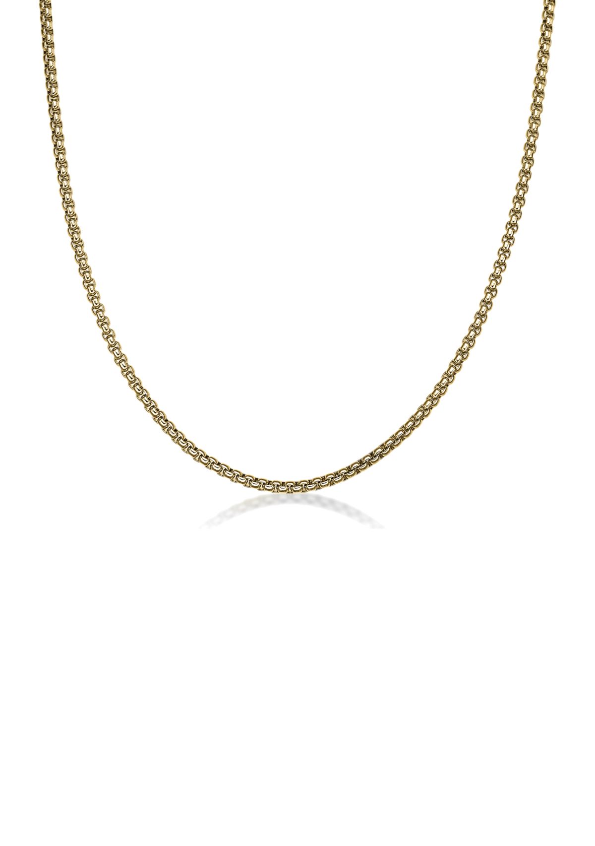 Stainelss Steel 3.5MM Round Box Chain Necklace with Goldtone Ion Plating, 18" Length