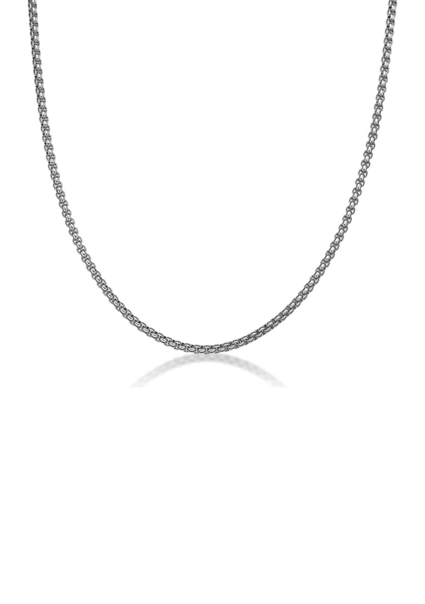 Stainless Steel 4 Millimeter Round Box Chain Necklace, 24 Inch