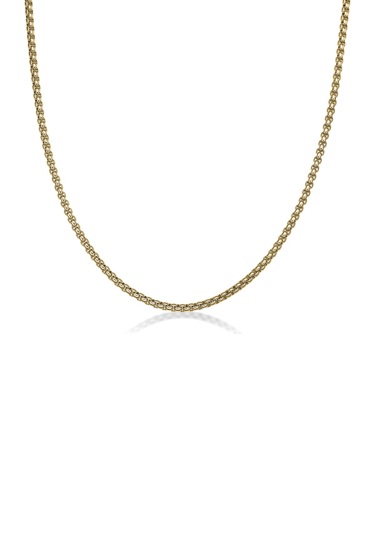 Stainless Steel 4 Millimeter Round Box Chain Necklace with Gold Tone Ion Plating, 24 Inch