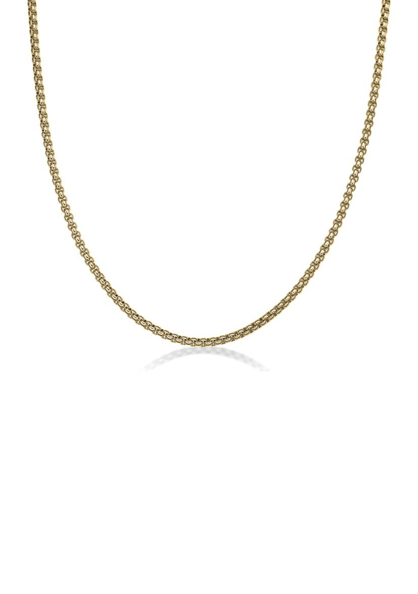 Stainless Steel 4 Millimeter Round Box Chain Necklace with Gold Tone Ion Plating, 24 Inch