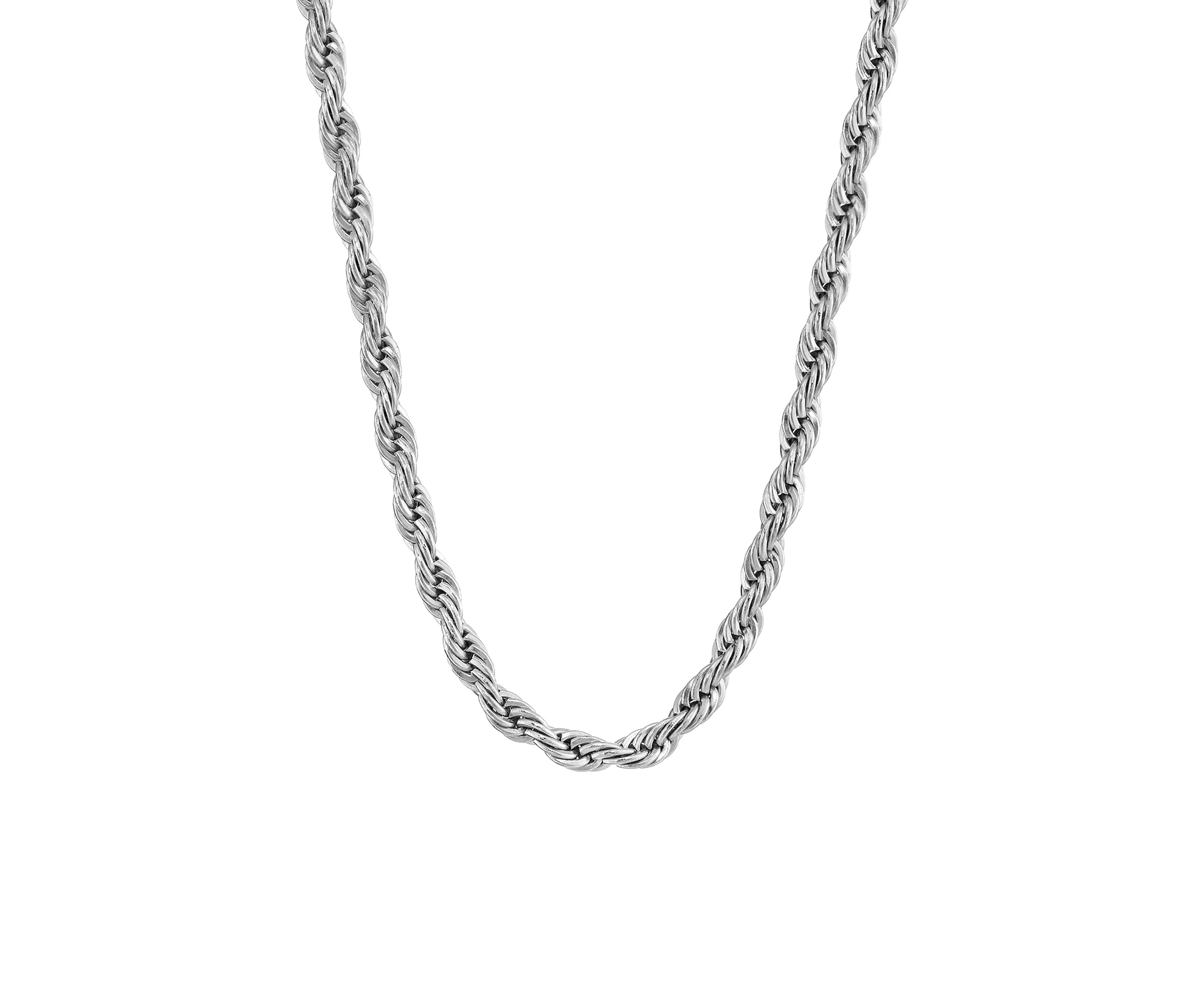 Stainless Steel 4 Millimeter Rope Chain Necklace, 24 Inch