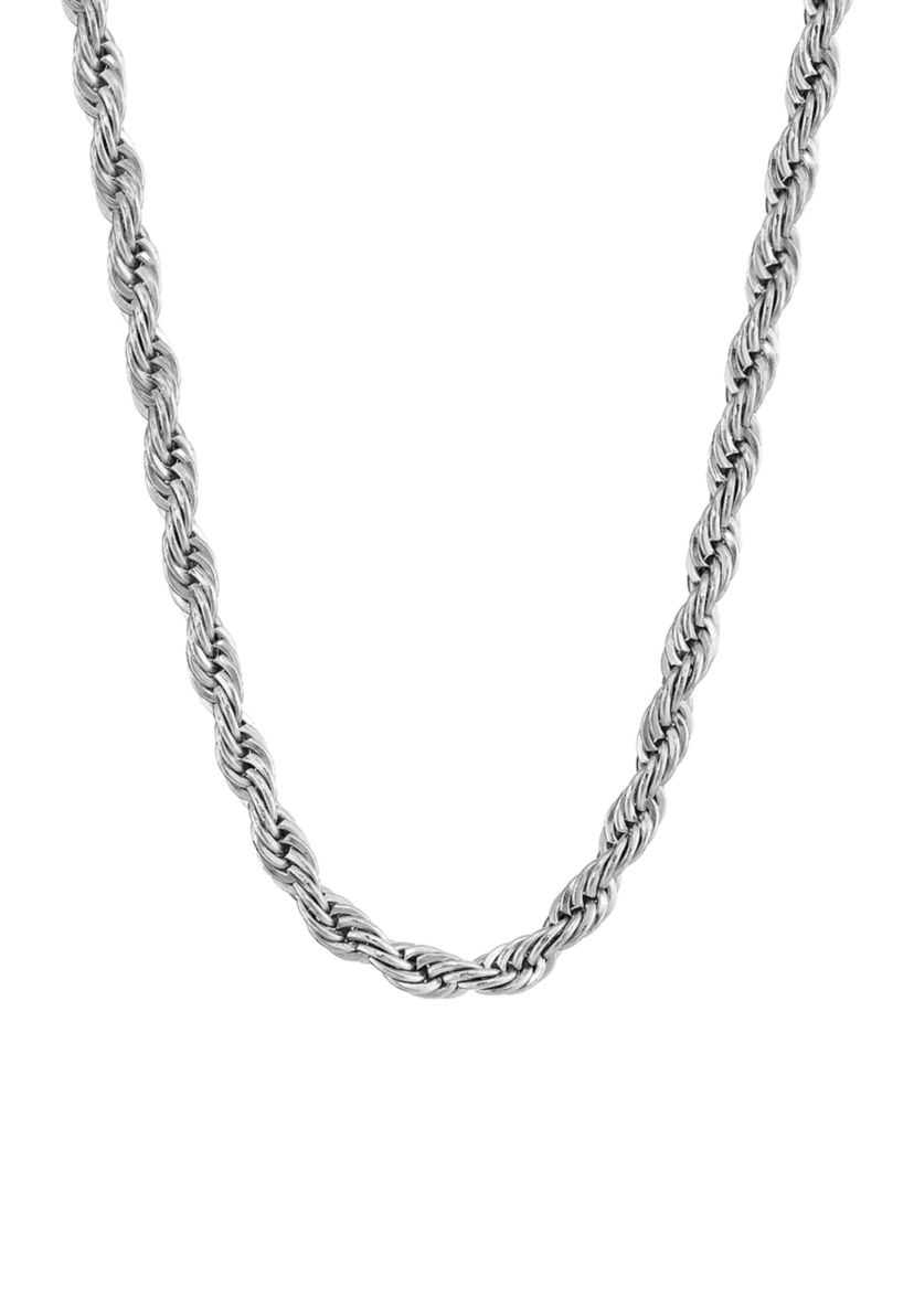 Stainless Steel 4 Millimeter Rope Chain Necklace, 24 Inch