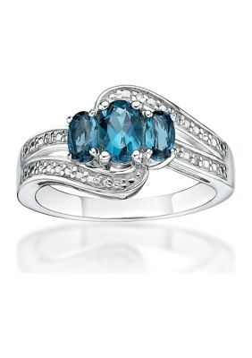 Belk & Co 1.2 Ct. T.w. London Blue Topaz And 1/10 Ct. T.w. Diamond Ring In Sterling Silver, White, 7 -  0736966889327