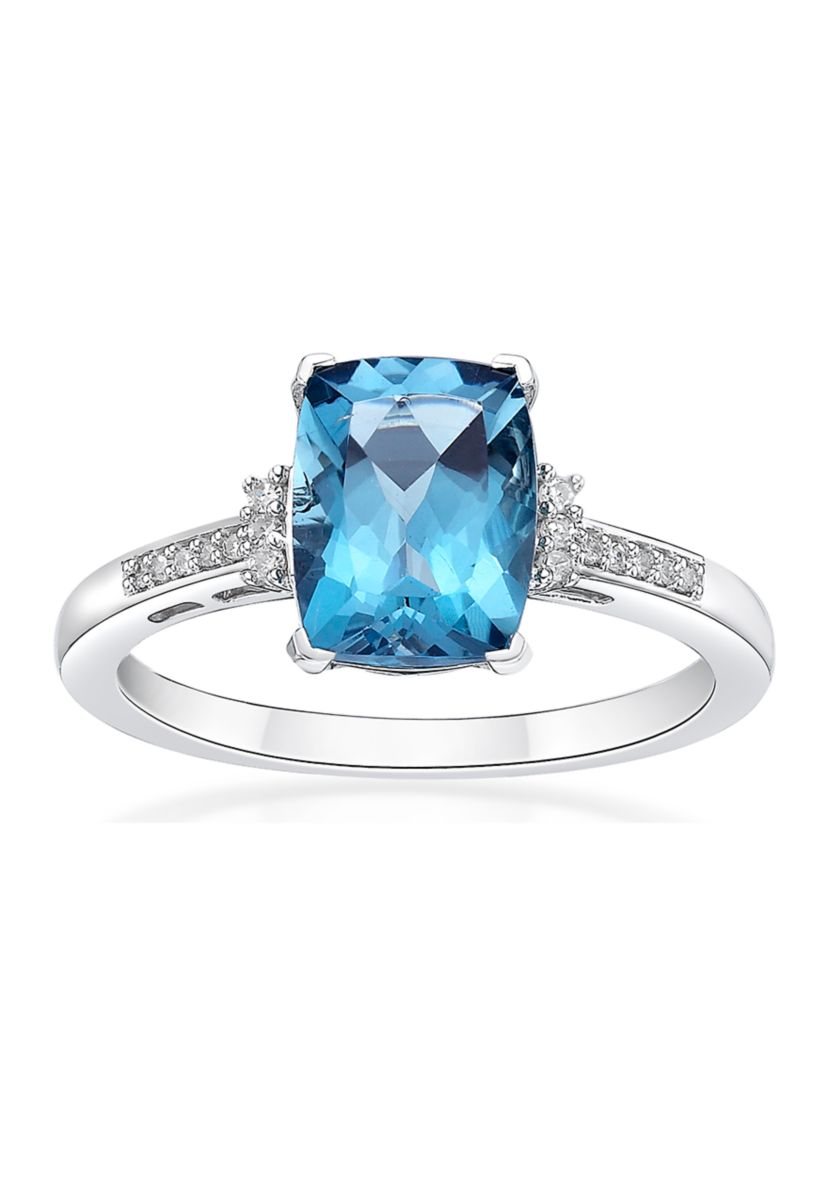 2.5 ct. t.w. London Blue Topaz and 1/10 ct. t.w. Diamond Ring in 10K White Gold