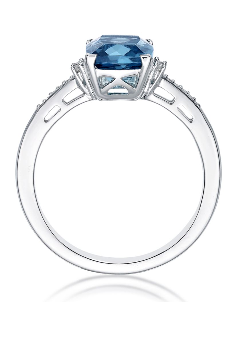 2.5 ct. t.w. London Blue Topaz and 1/10 ct. t.w. Diamond Ring in 10K White Gold