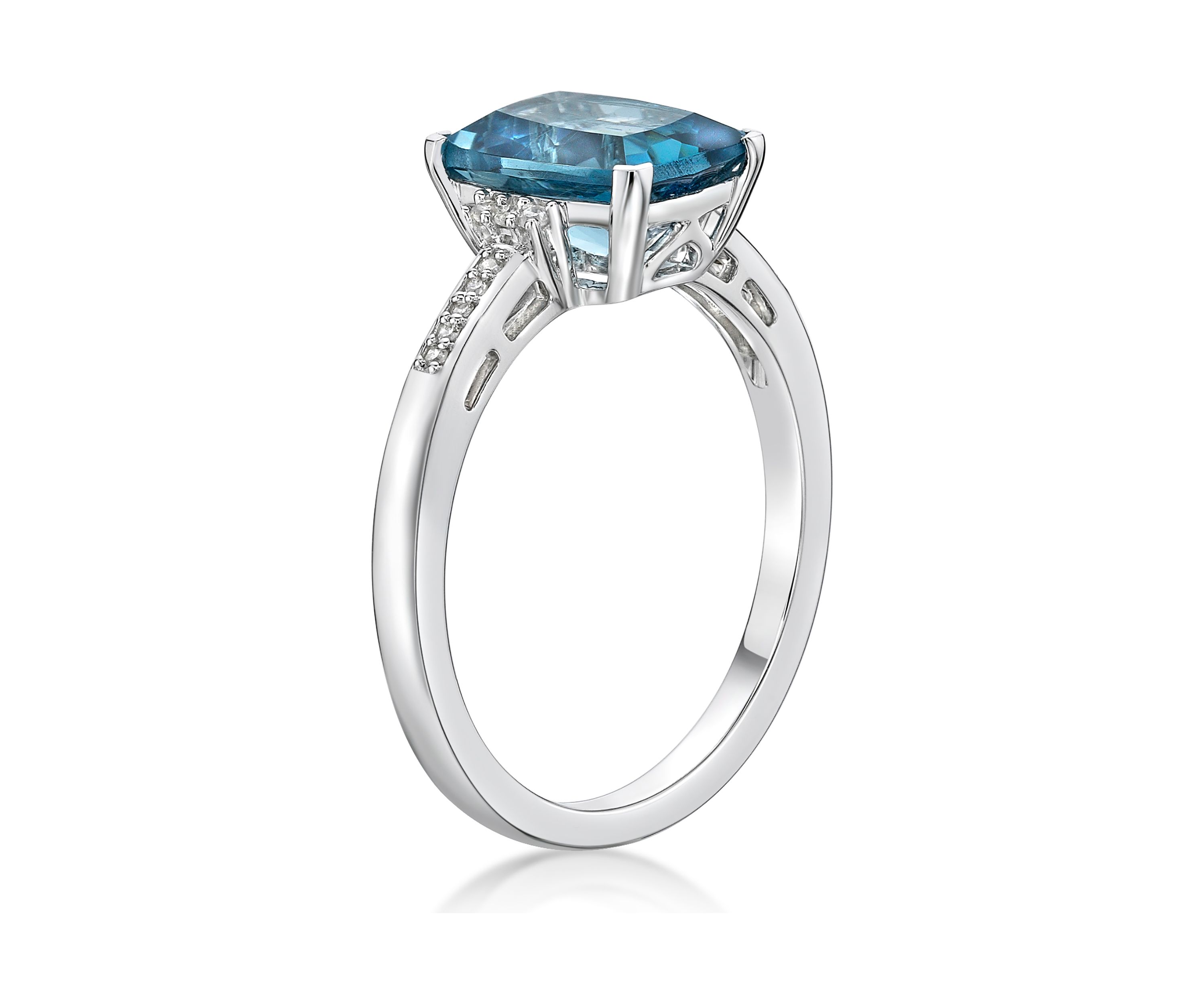 2.5 ct. t.w. London Blue Topaz and 1/10 ct. t.w. Diamond Ring in 10K White Gold