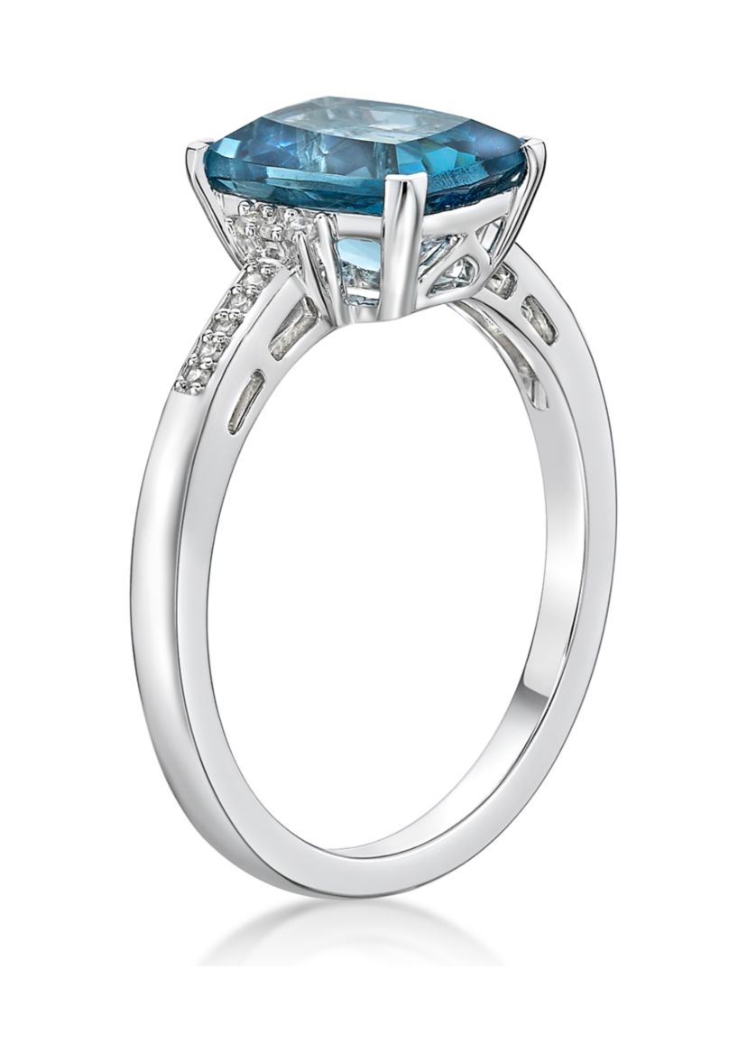 2.5 ct. t.w. London Blue Topaz and 1/10 ct. t.w. Diamond Ring in 10K White Gold
