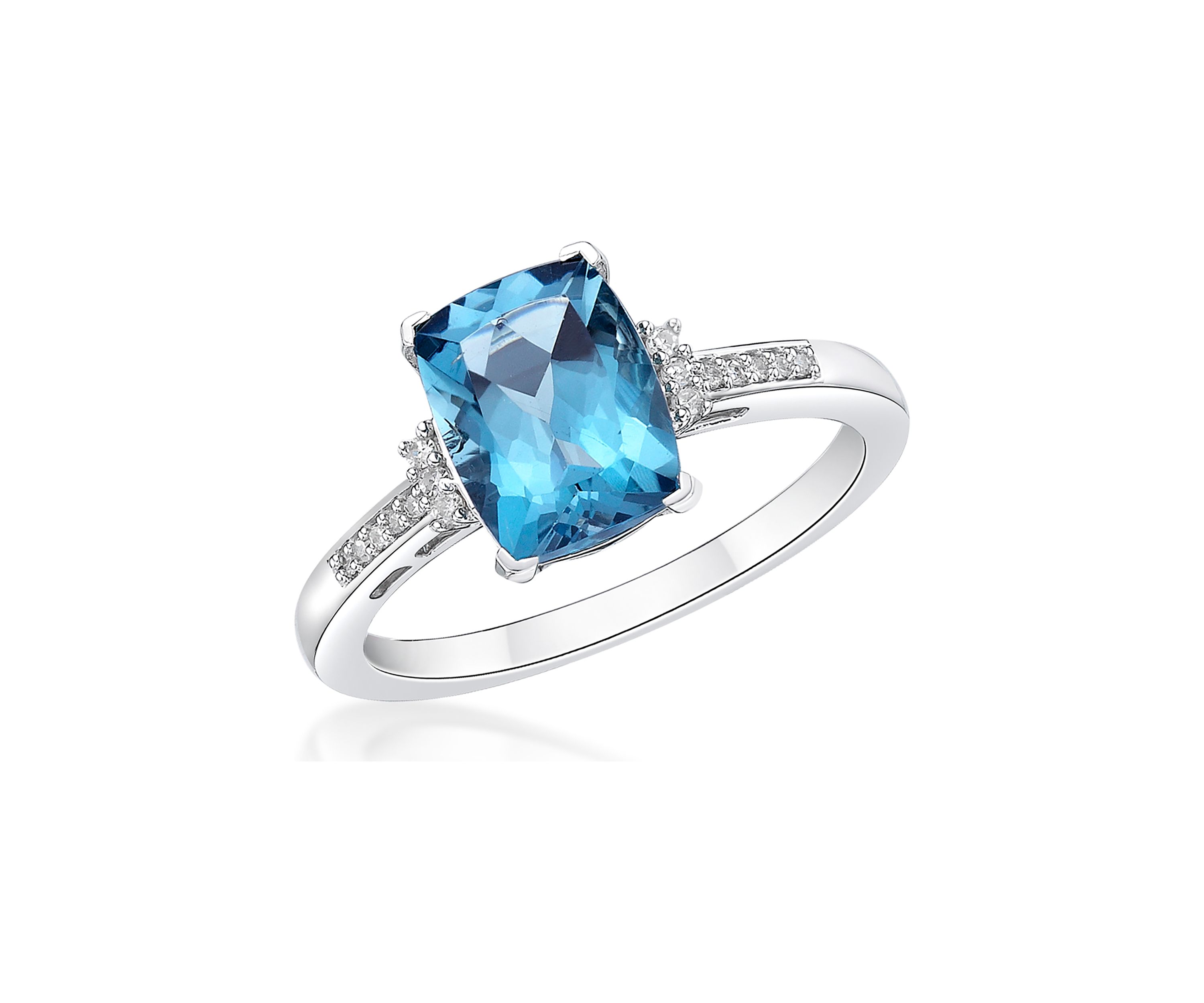 2.5 ct. t.w. London Blue Topaz and 1/10 ct. t.w. Diamond Ring in 10K White Gold