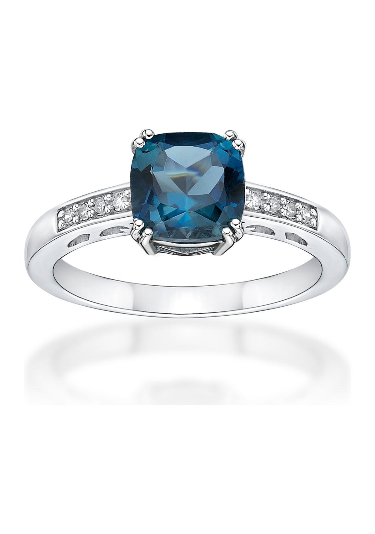 1.75 ct. t.w. London Blue Topaz and 1/10 ct. t.w. Diamond Ring in 10K White Gold