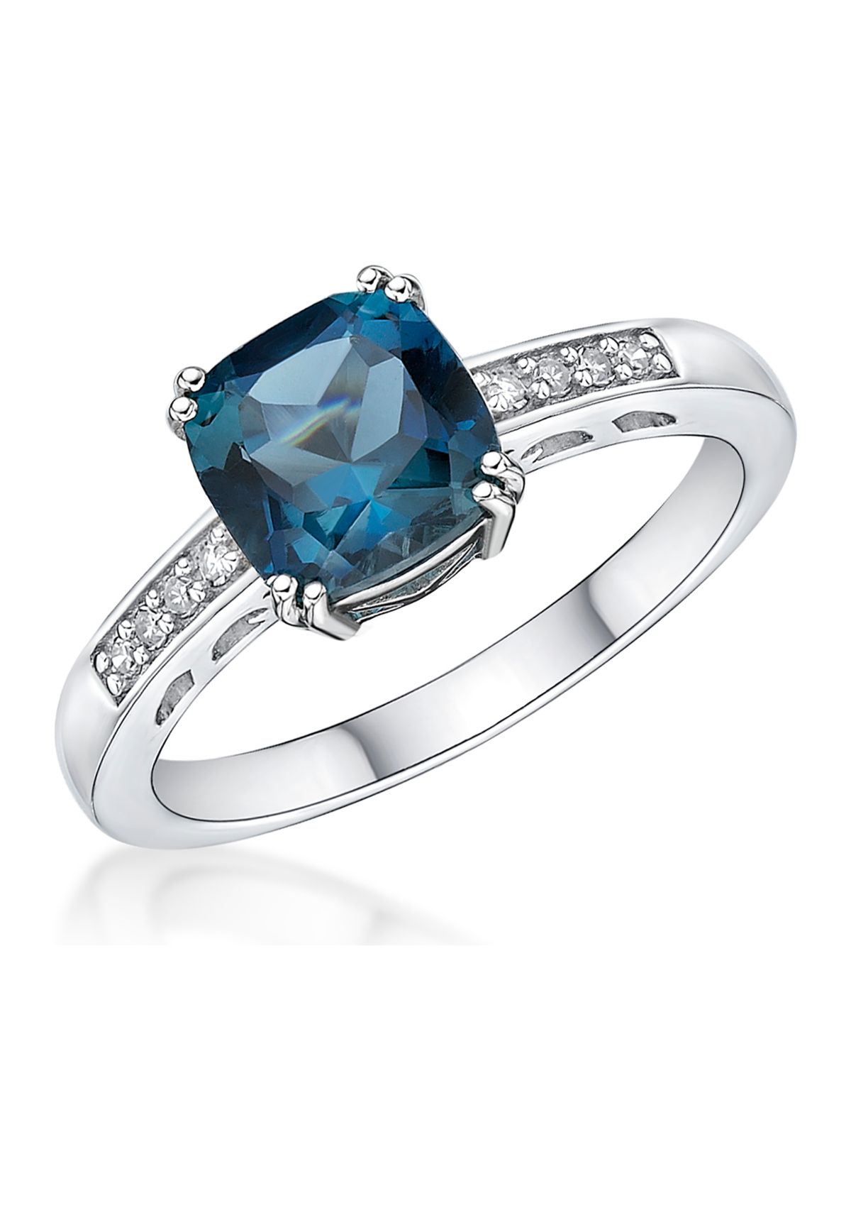 1.75 ct. t.w. London Blue Topaz and 1/10 ct. t.w. Diamond Ring in 10K White Gold