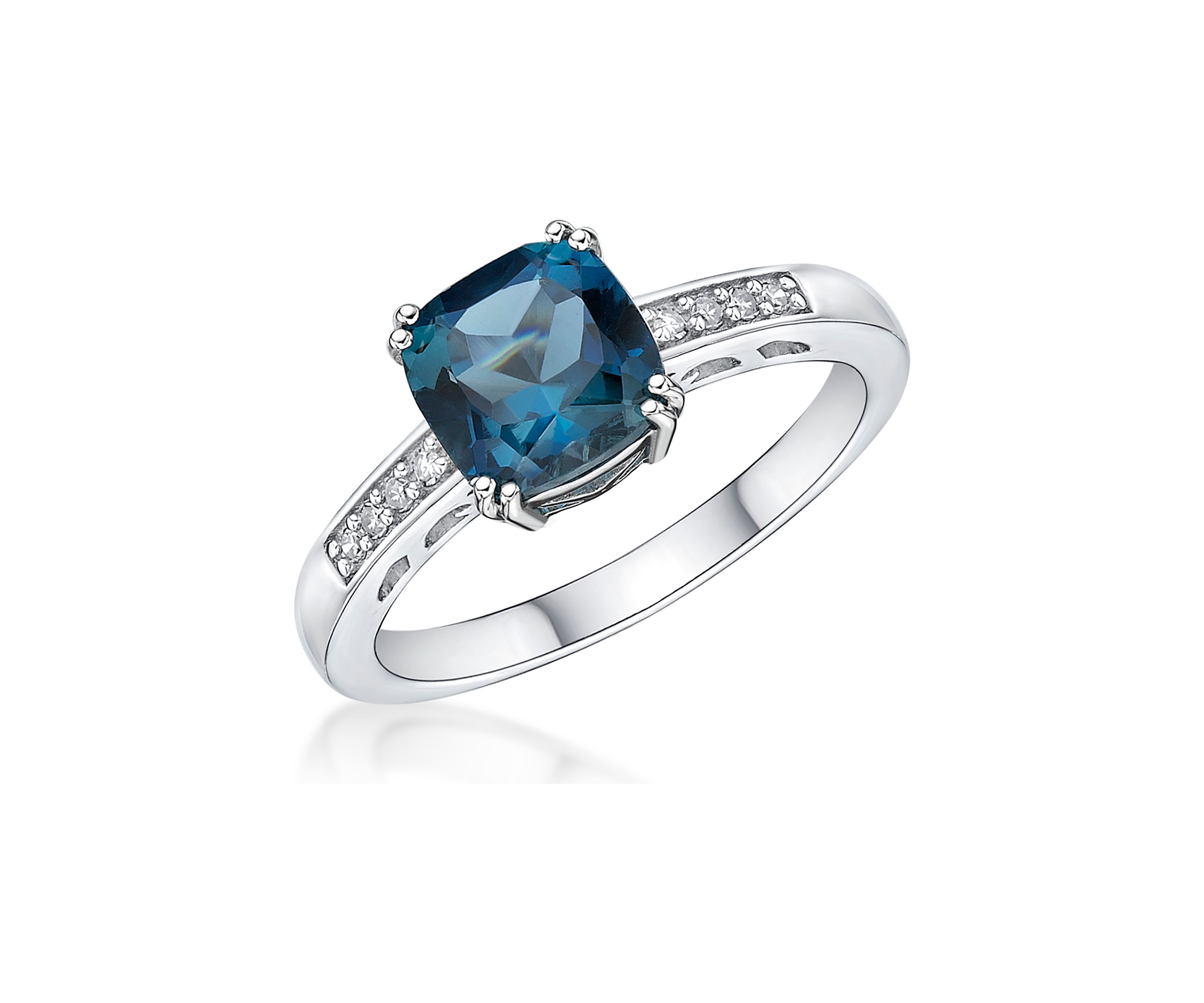 1.75 ct. t.w. London Blue Topaz and 1/10 ct. t.w. Diamond Ring in 10K White Gold