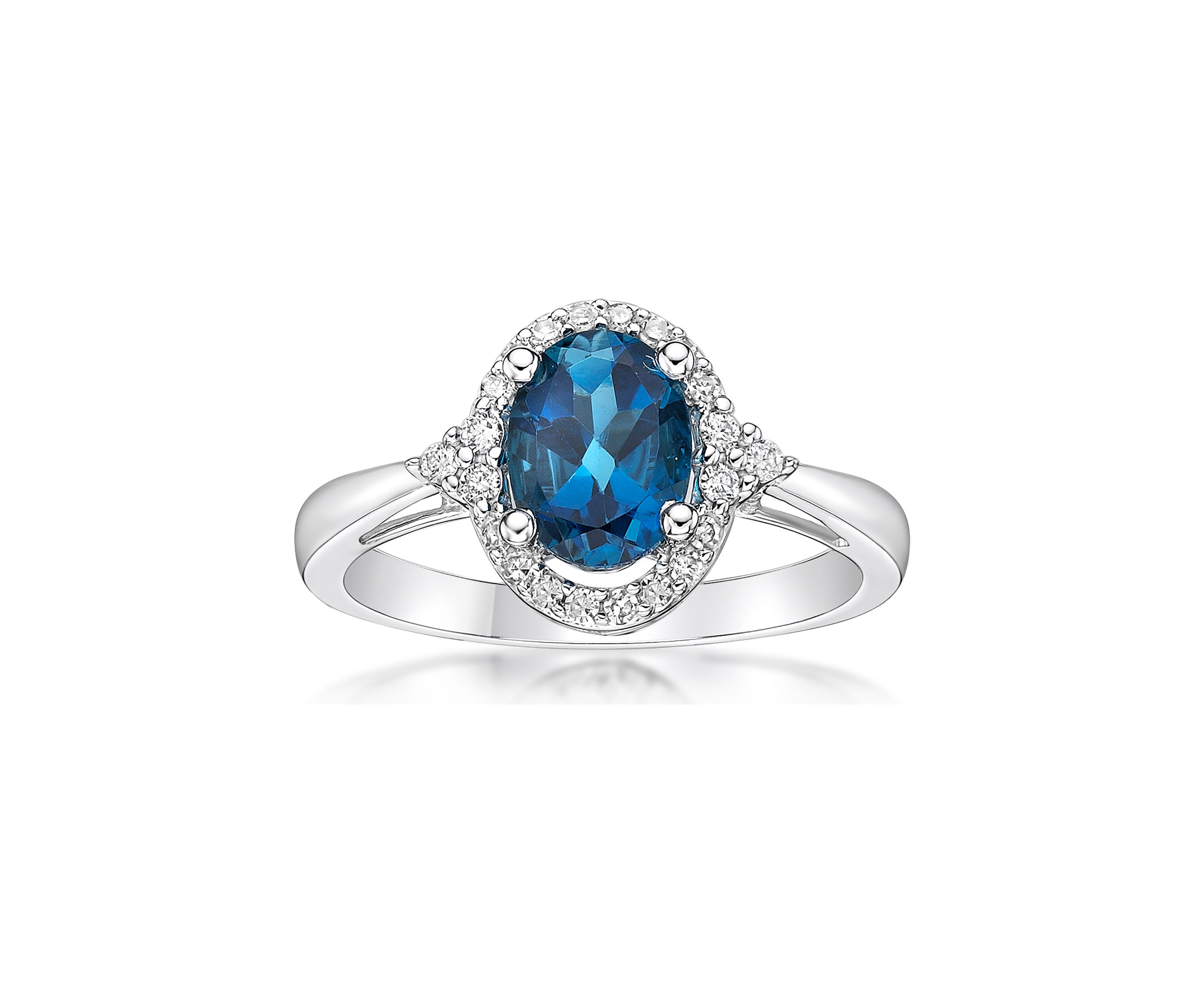 1.63 ct. t.w. London Blue Topaz and 1/5 ct. t.w. Diamond Ring in 10K White Gold
