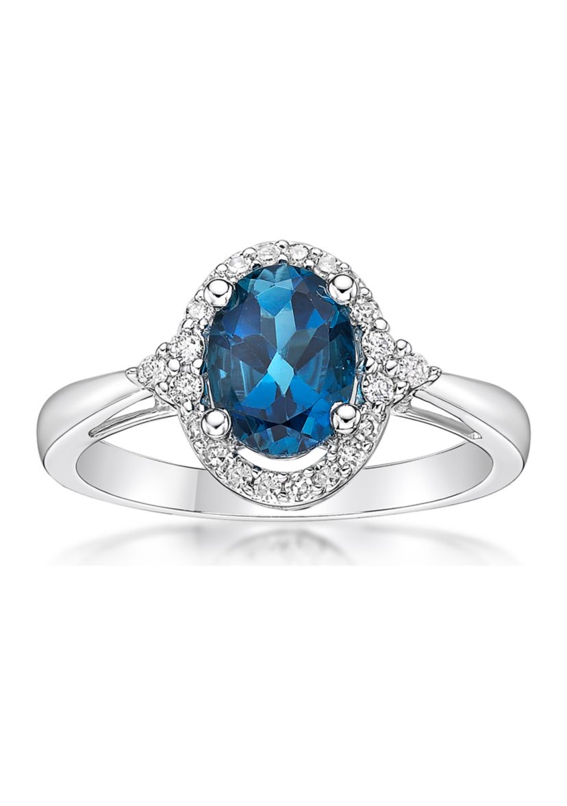 1.63 ct. t.w. London Blue Topaz and 1/5 ct. t.w. Diamond Ring in 10K White Gold