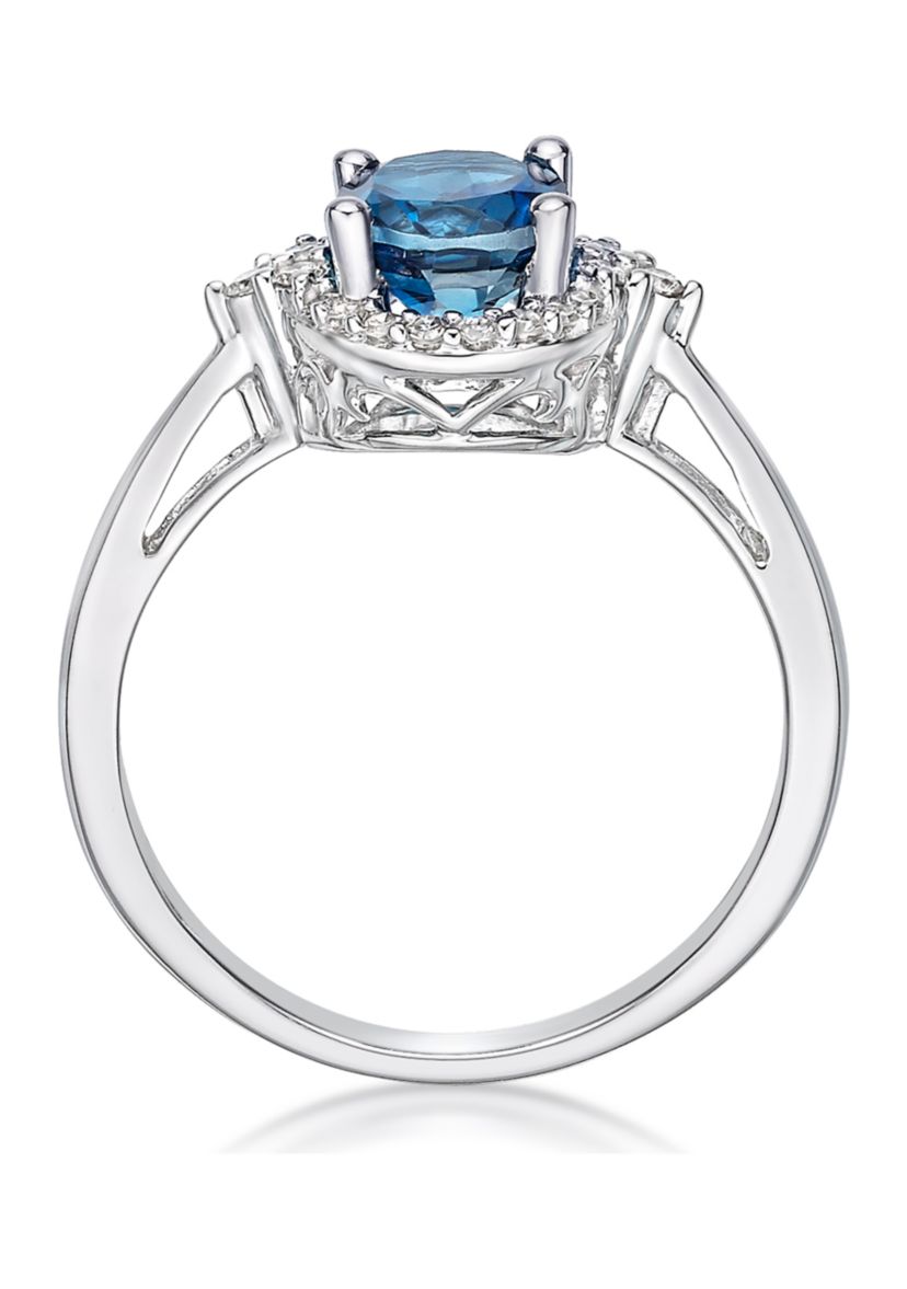 1.63 ct. t.w. London Blue Topaz and 1/5 ct. t.w. Diamond Ring in 10K White Gold