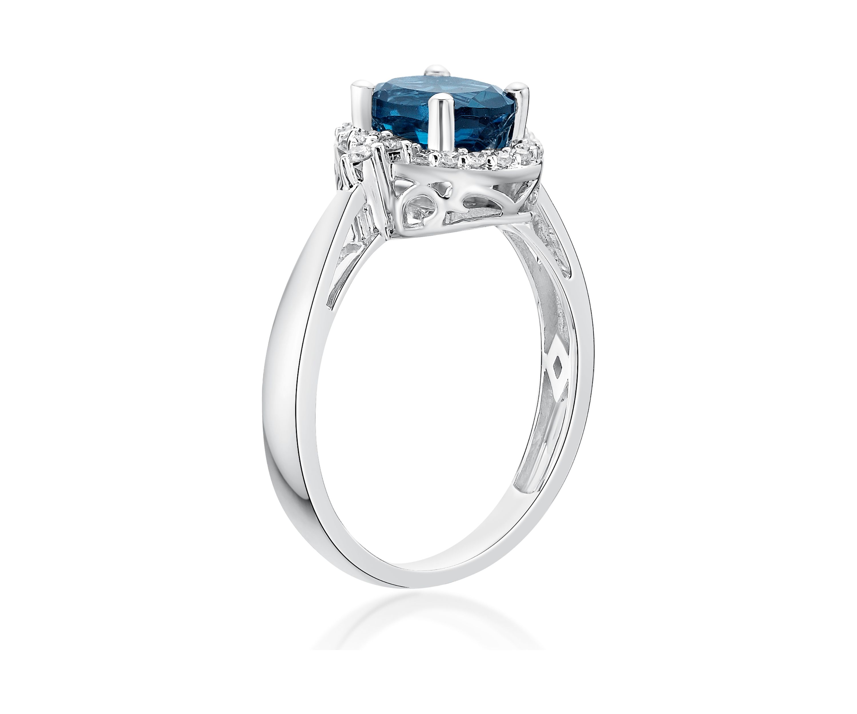 1.63 ct. t.w. London Blue Topaz and 1/5 ct. t.w. Diamond Ring in 10K White Gold