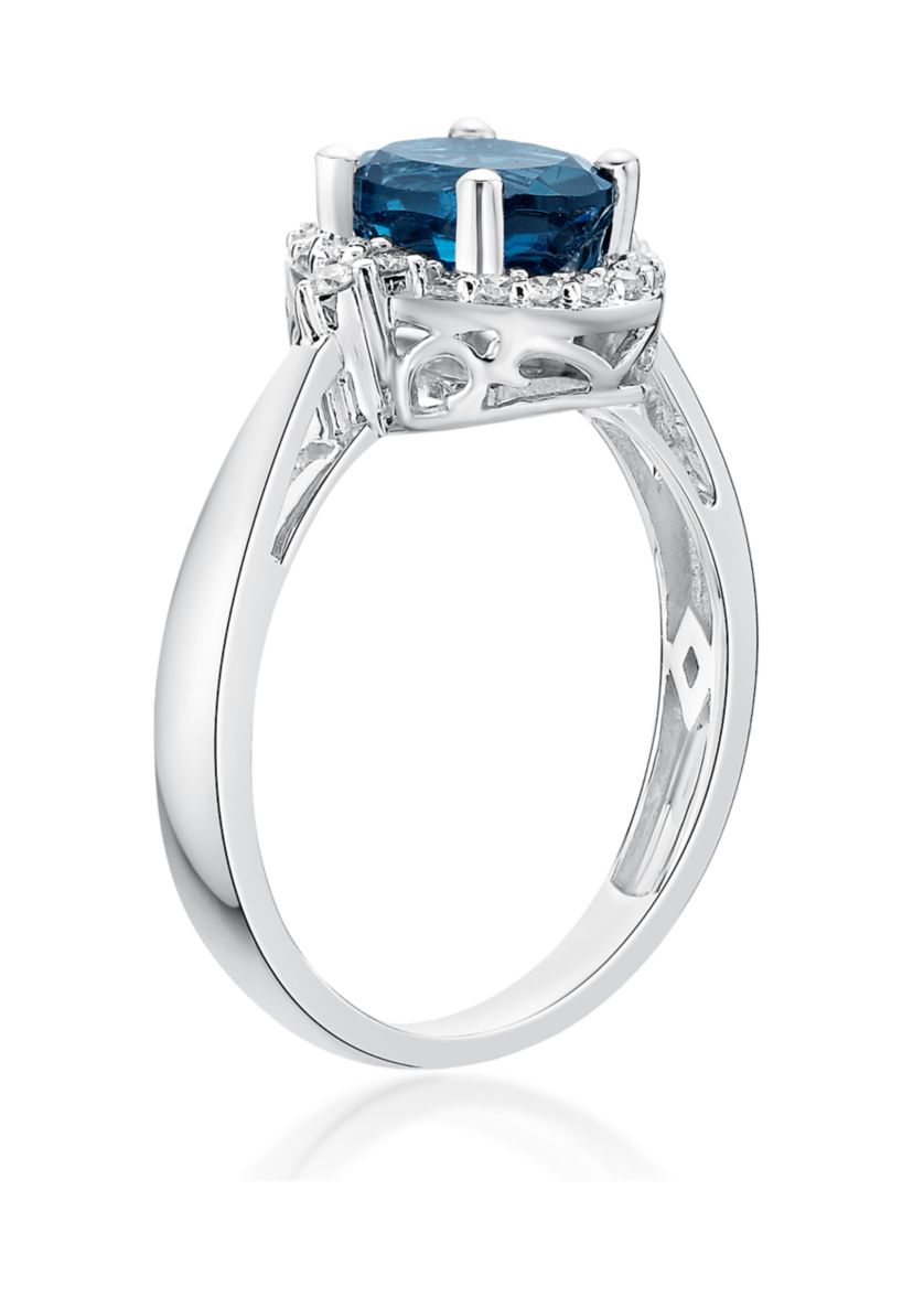 1.63 ct. t.w. London Blue Topaz and 1/5 ct. t.w. Diamond Ring in 10K White Gold