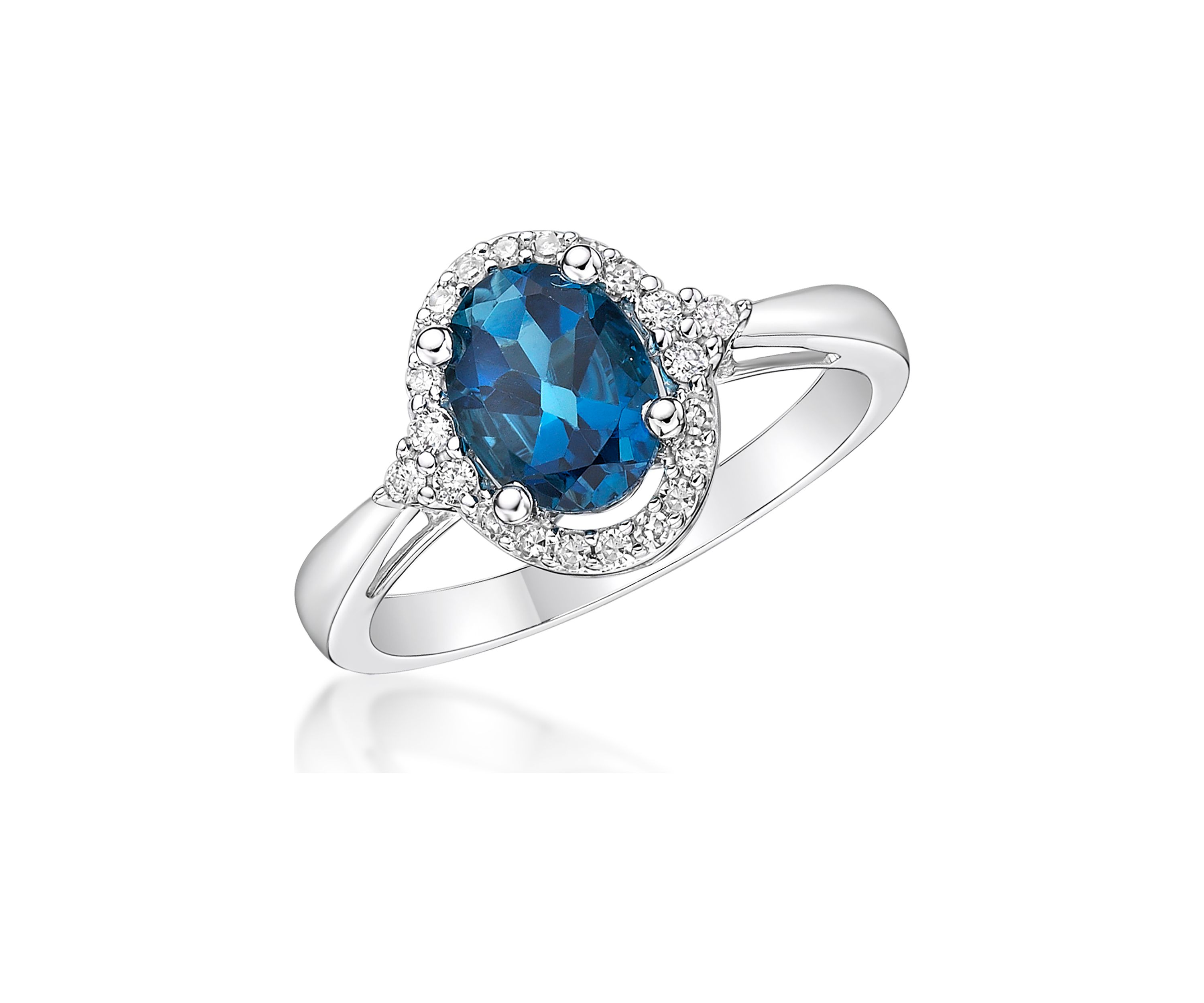 1.63 ct. t.w. London Blue Topaz and 1/5 ct. t.w. Diamond Ring in 10K White Gold